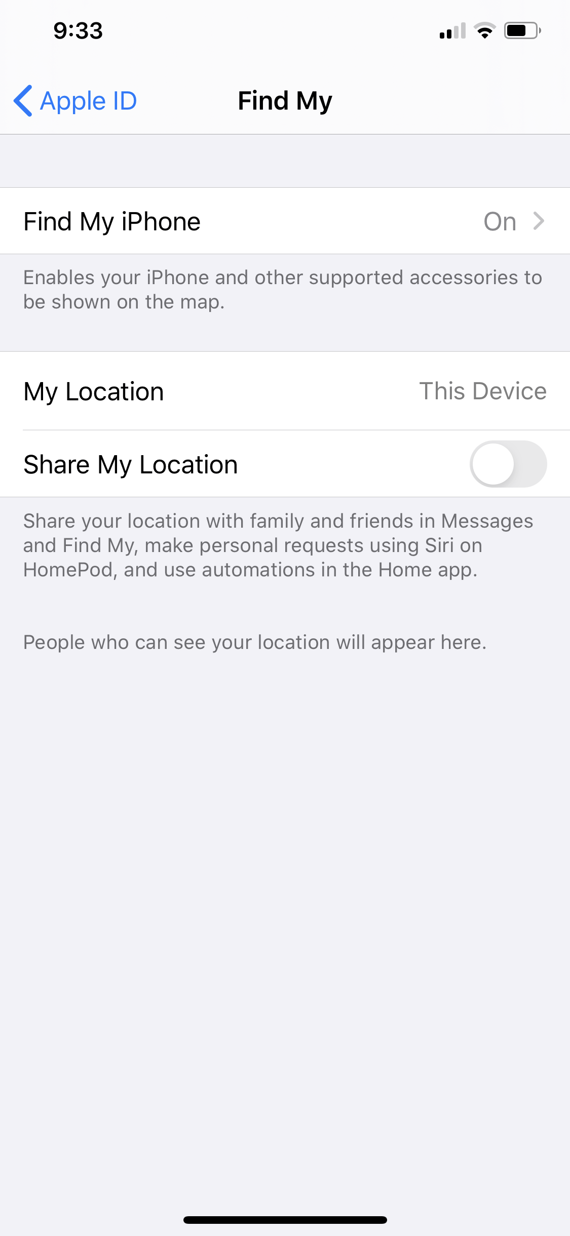 Find My iOS 13.1.2