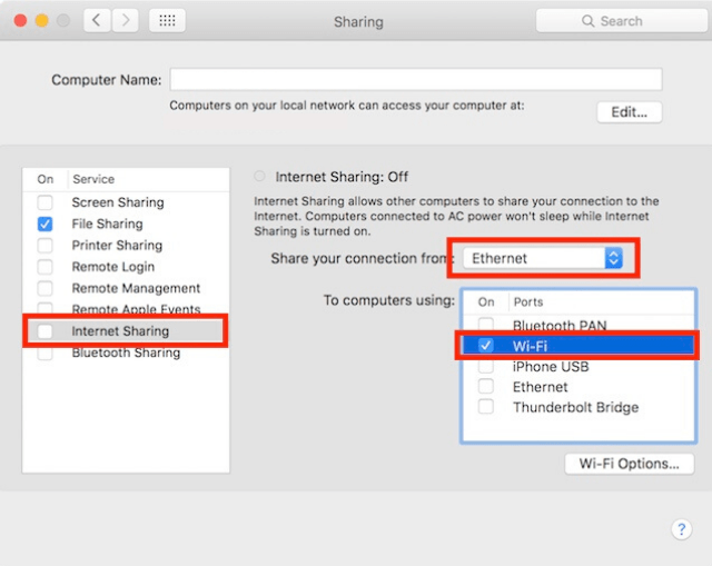 mac ethernet sharing to computer using wi-fi