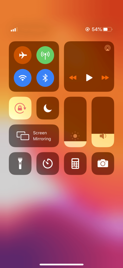 control center on iphone