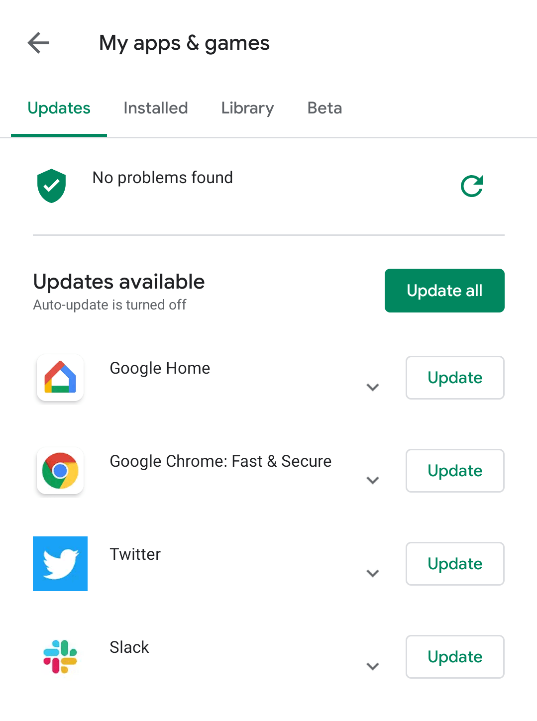 Update apps on Google Play Store
