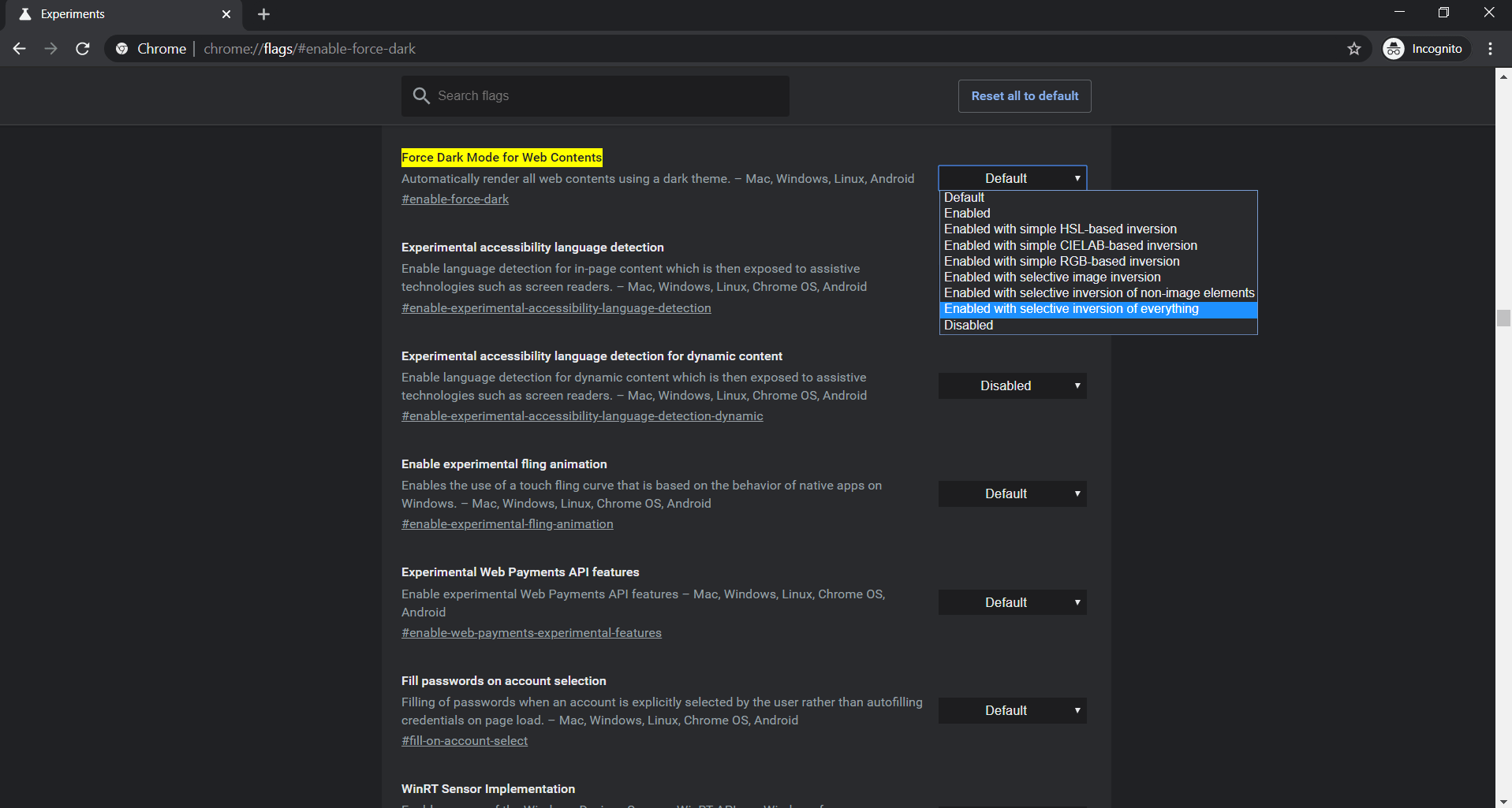 Force Dark Mode for Web Contents