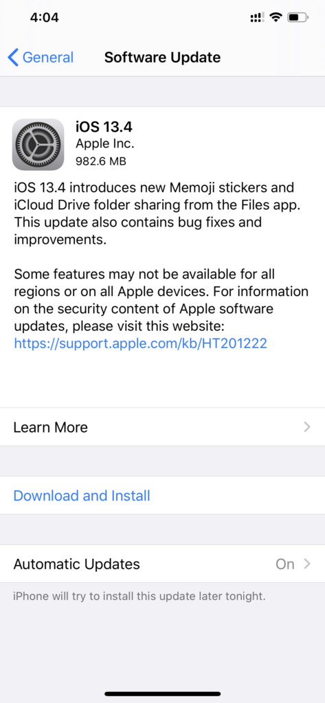 iOS 13.4 Update