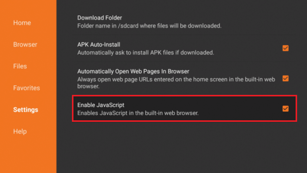 Enable JavaScript in Downloader App on Amazon Fire TV