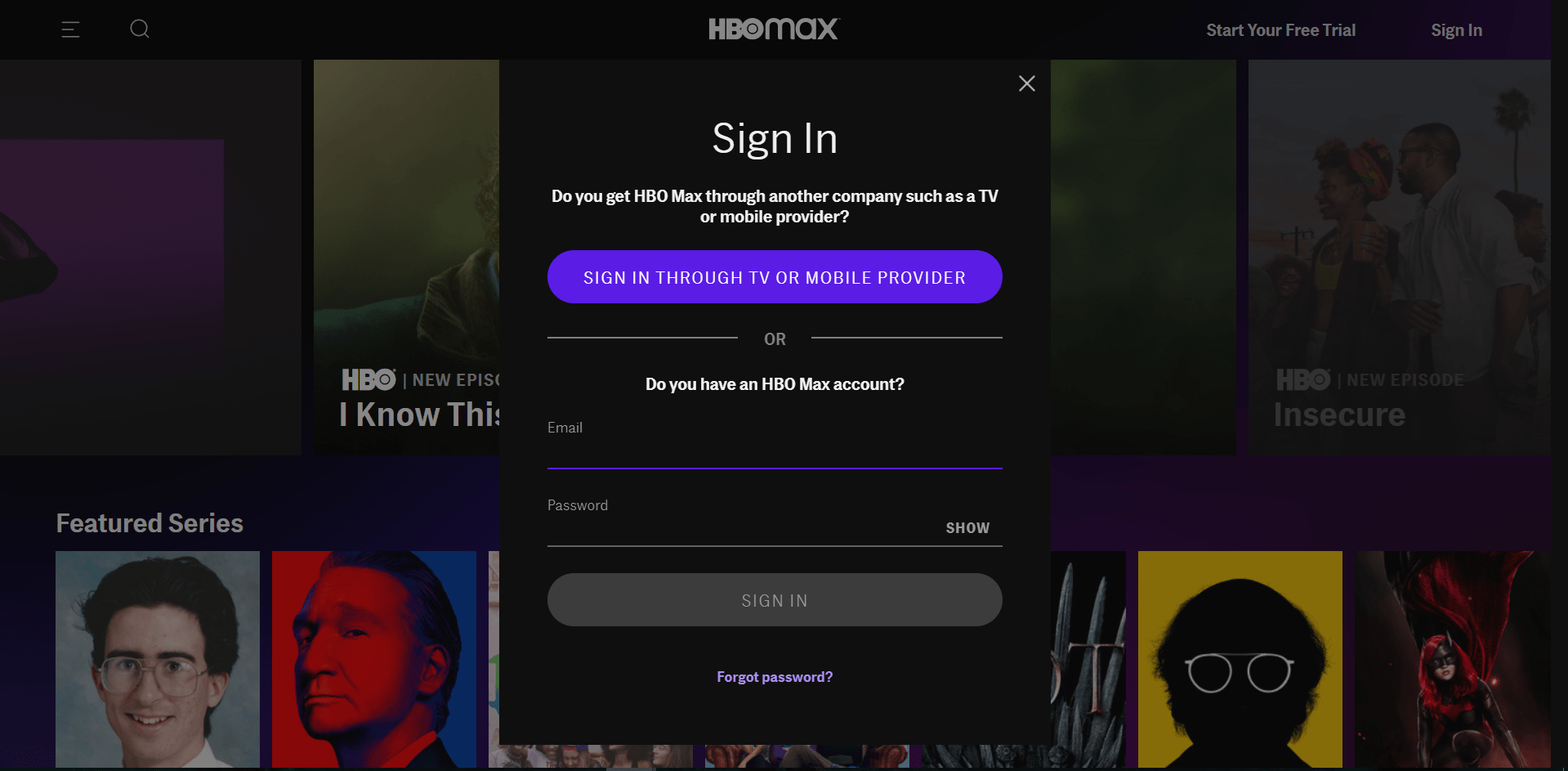 can't sign into HBO Max account