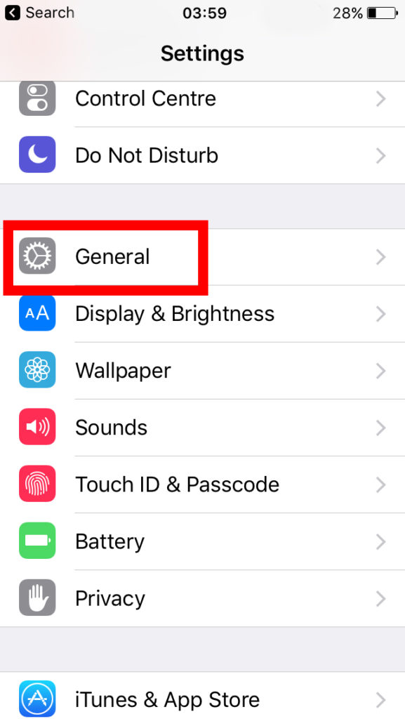 General Settings on iOS
