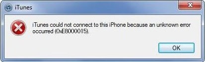 iTunes Error 0xE8000015