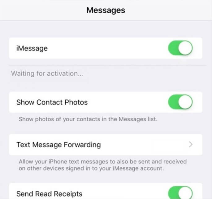 re-enable imessage