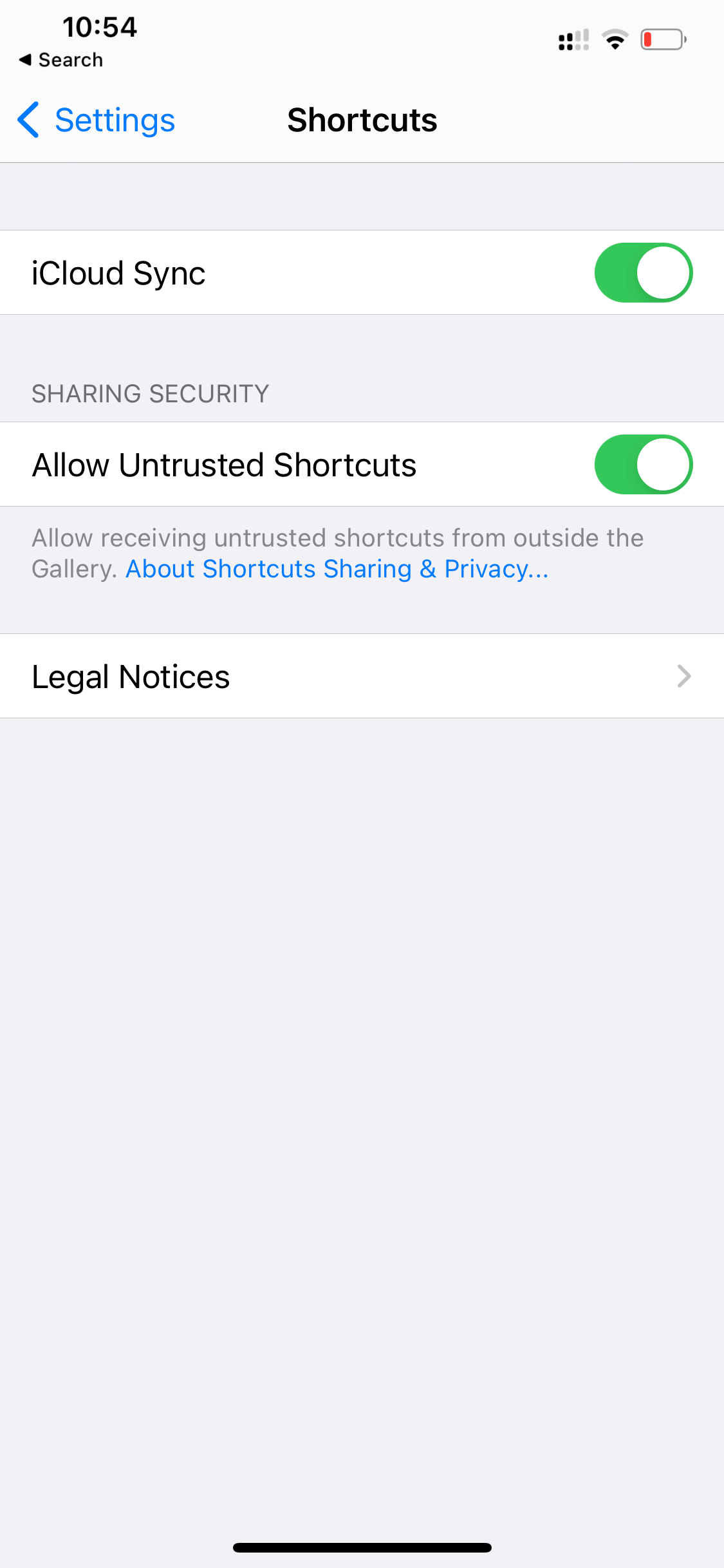 allow untrusted shortcuts 