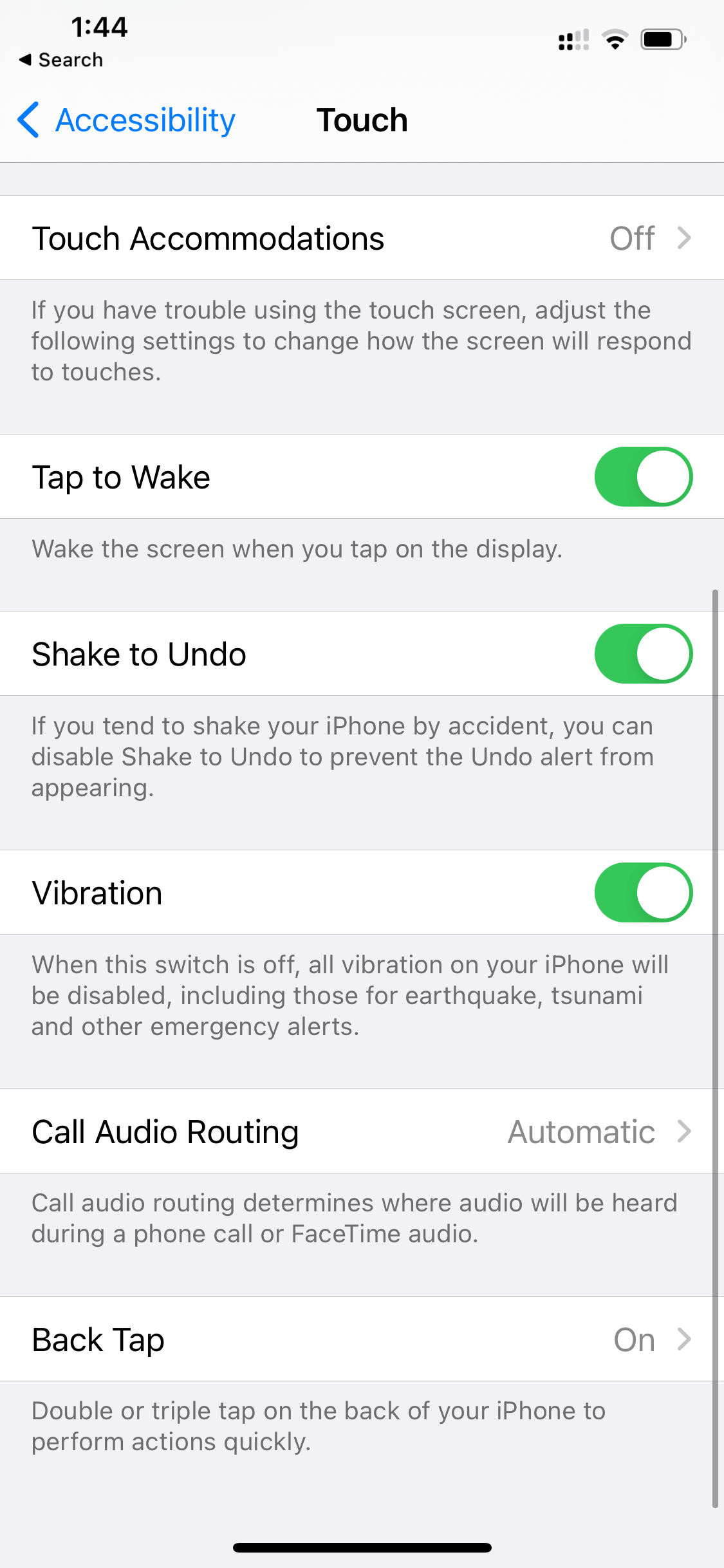 touch settings 