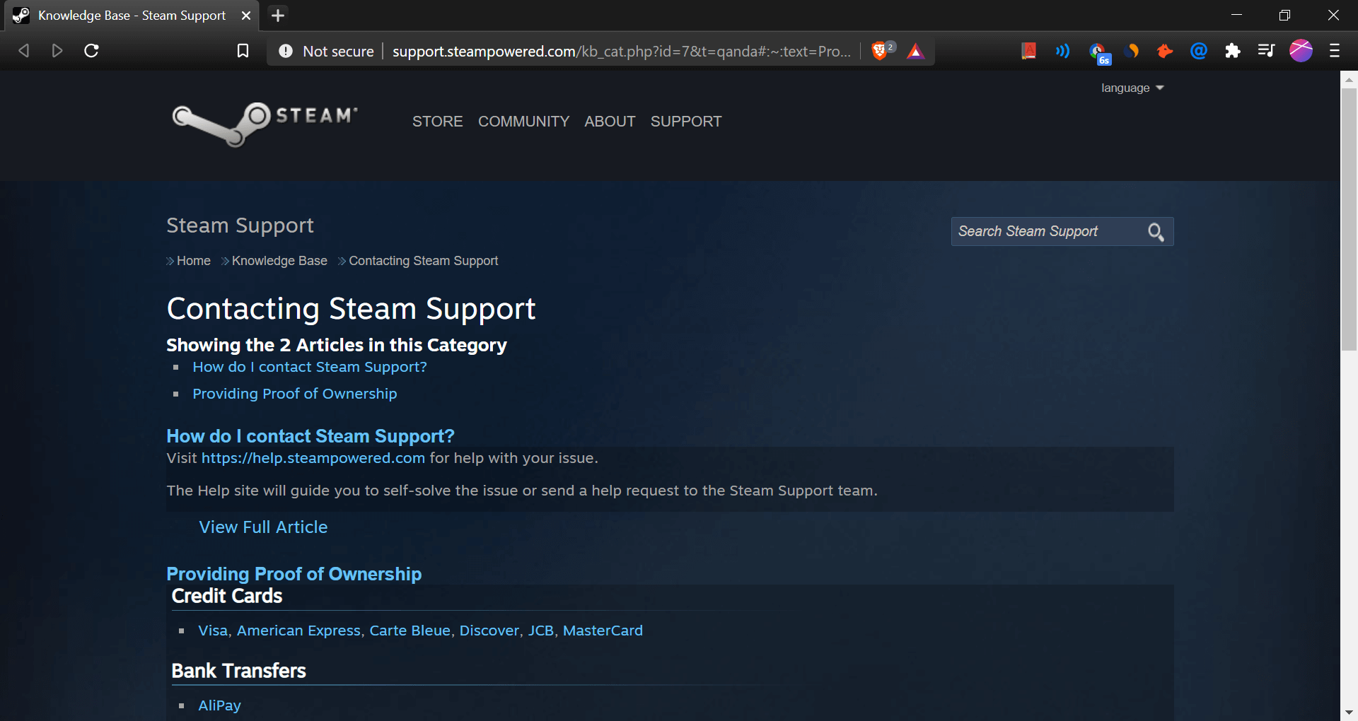 se ha producido un error inmediato en Steam Wallet