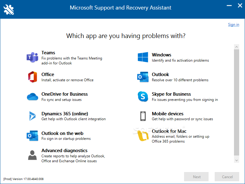 Microsoft Support and Recovery Assistant