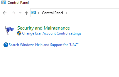 User Account Control Settings Windows 10