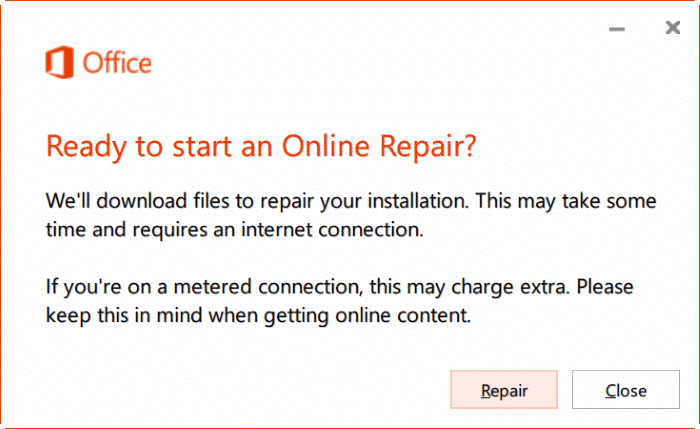 Online Repair Microsoft Office 365