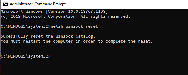 Winsock Reset Windows