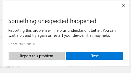 Microsoft Store Error 0x80070520