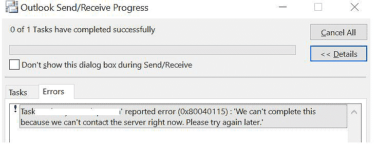 Fix: Microsoft Outlook Error 0x80040115