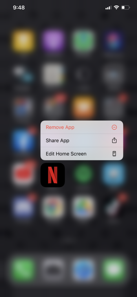 Uninstall Netflix on iOS
