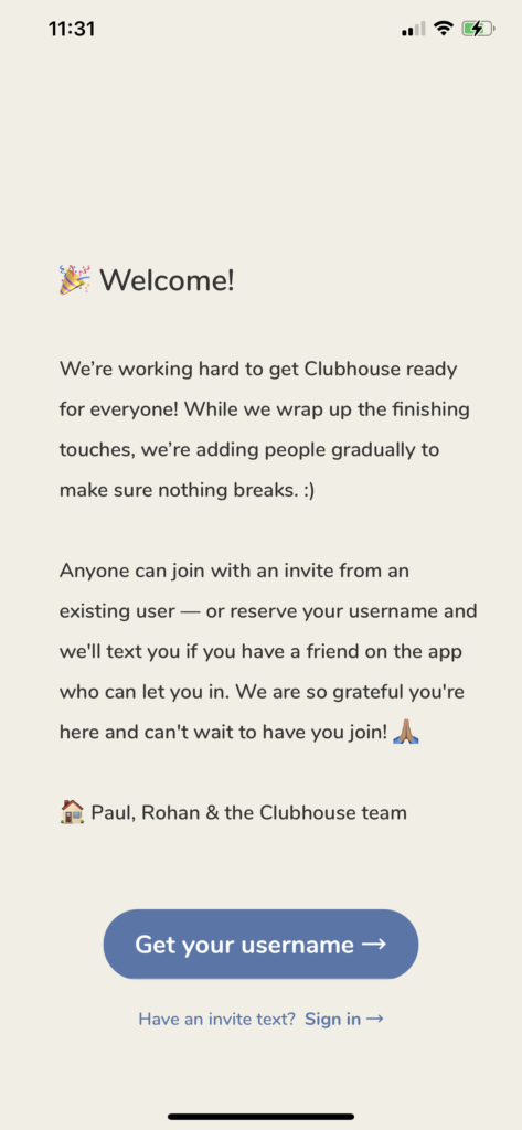 Clubhouse Welcome Message