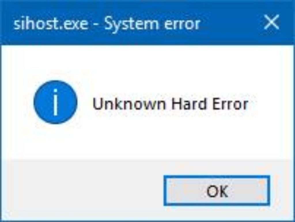 SiHost.exe hard error on Windows 10