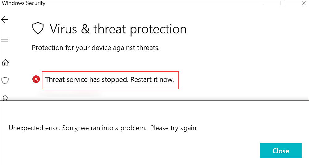 FIX: Windows Defender Threat Service has stopped