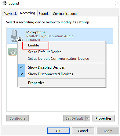 enable microphone on Windows