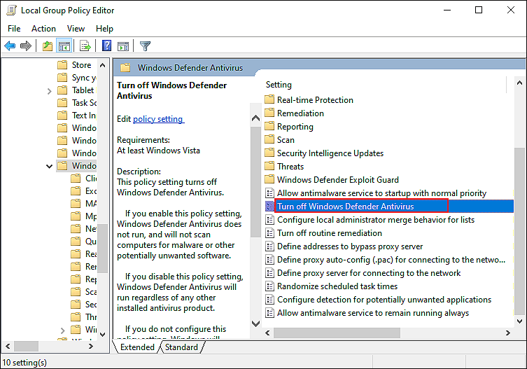 Windows Defender Group Policy