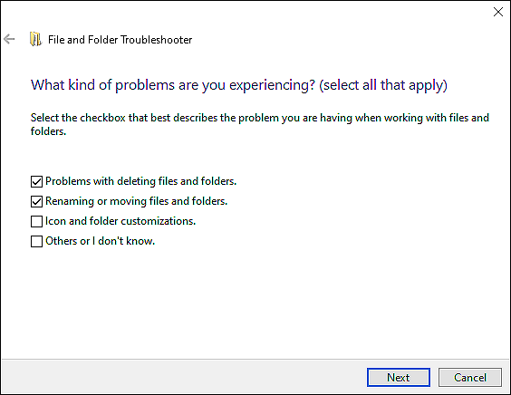 File and Folder troubleshooter