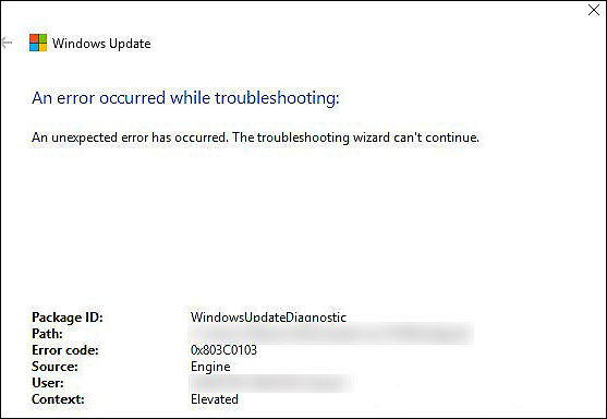 0x803c0103 Error with Windows Update Troubleshooter
