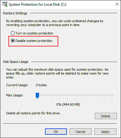 System Restore Point Error Code 0x80042308 on Windows 10