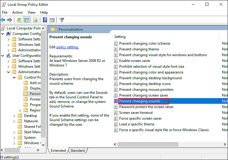Prevent Users from Changing Sound Scheme and Event Sounds in Windows 10