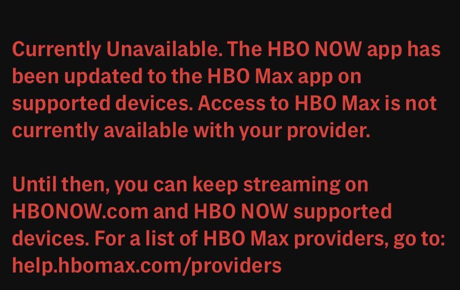 currently unavailable error on HBO Max