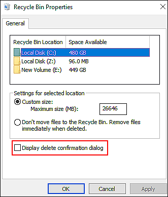 Enable or Disable Delete Confirmation Dialog on Windows 10