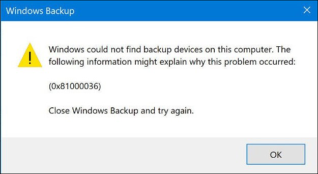 Error 0x81000036 when Using Windows Backup