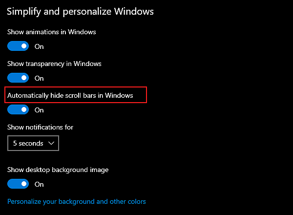 Enable or Disable Automatically Hide Scroll Bars in Windows 10 Apps