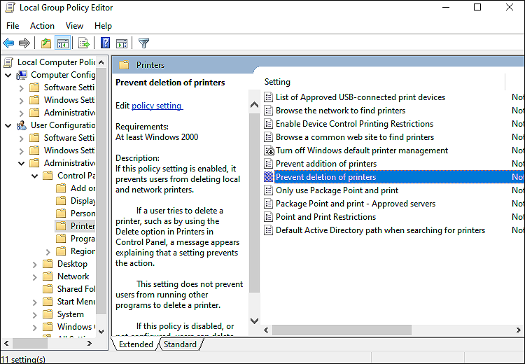 How to Prevent Standard Users from Deleting Printers on Windows 10
