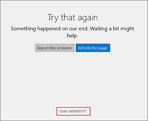 Error Code 0x000001F7 in Microsoft Store