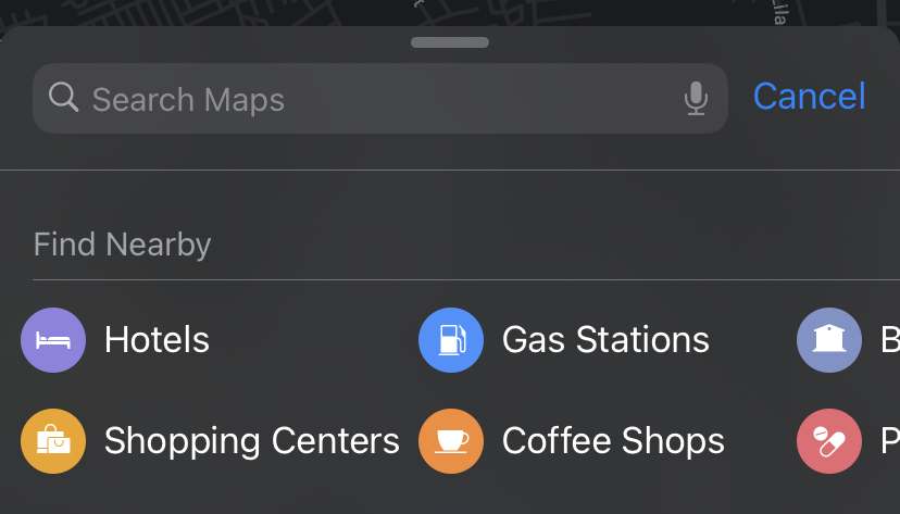 Apple Maps Search Bar