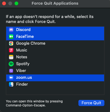 macOS Force Quit Applications