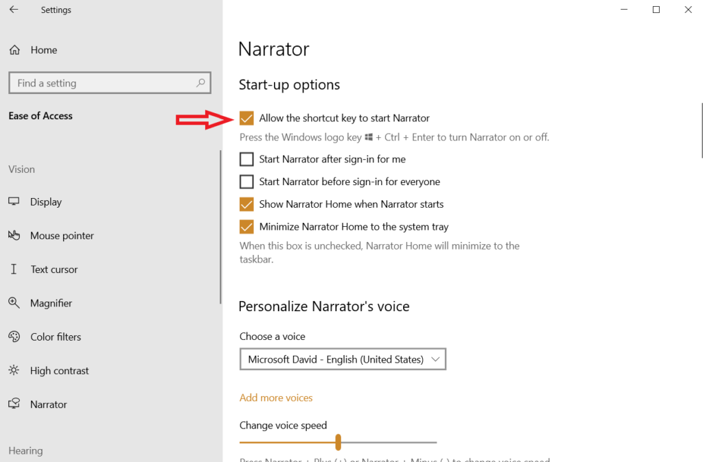 Turn off Narrator Voice in Windows 10