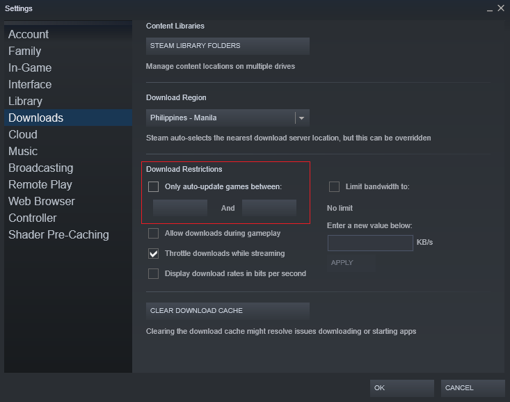 cannot download game updates on Steam