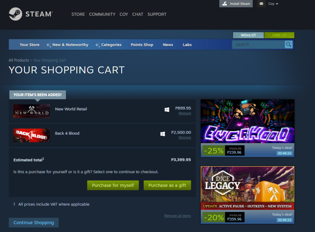 cannot purchase games on Steam Store