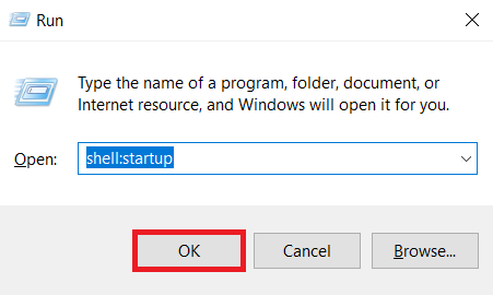 Startup window on Windows 10
