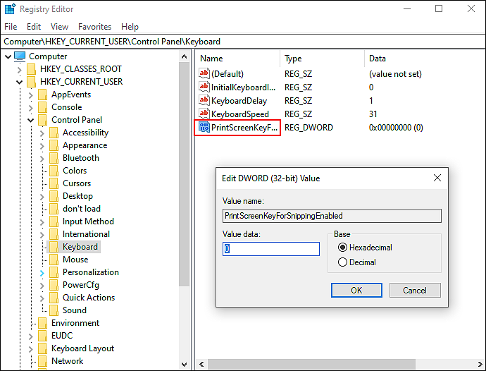 enable or disable Print Screen key to open screen snipping in Windows 11
