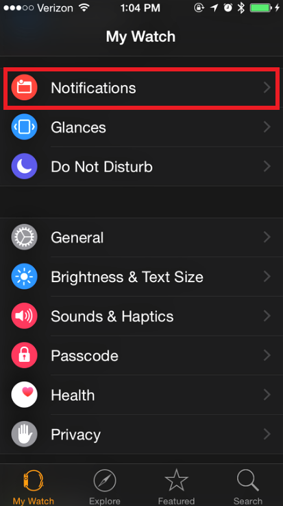 Watch App notification settings