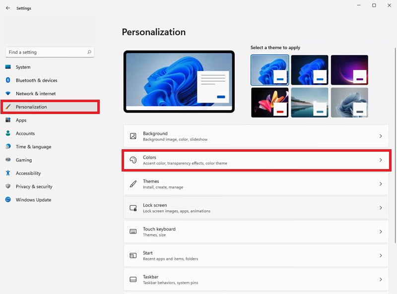 Personalization Settings on Windows 11