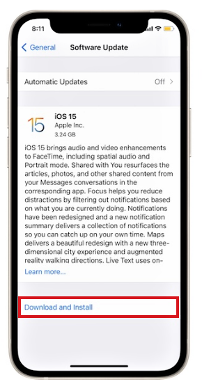 Software update for iOS 15