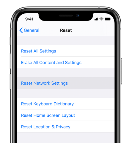 Reset network settings on iPhone 