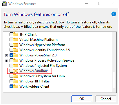 enable or disable Windows sandbox