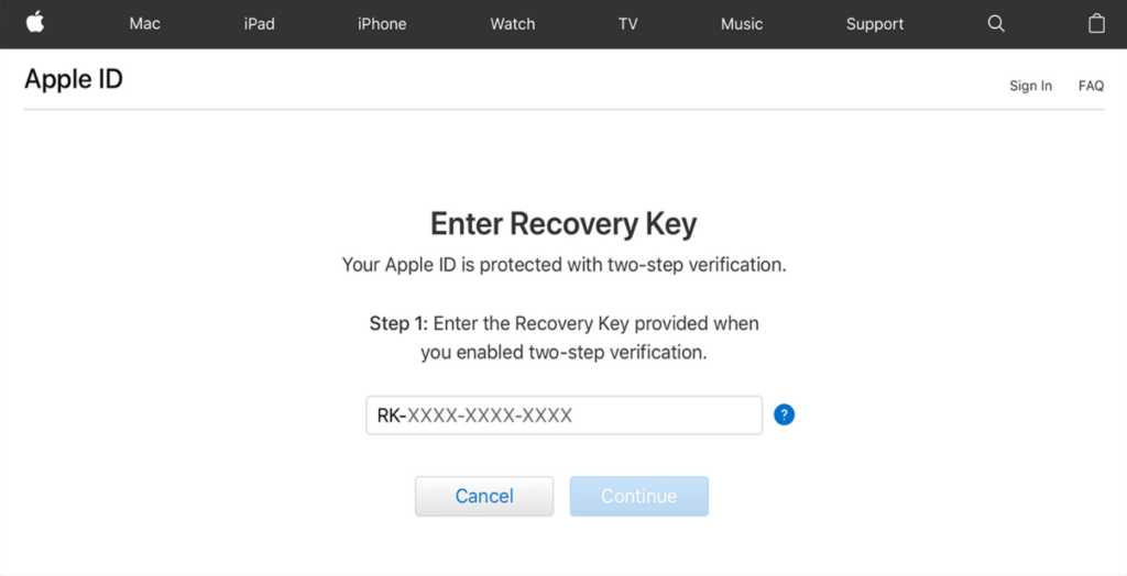Apple ID recovery key