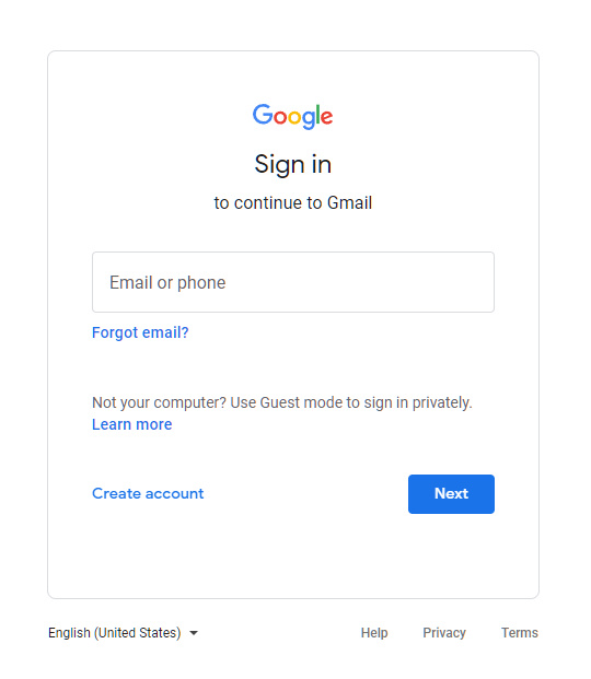 Gmail Sign In Page